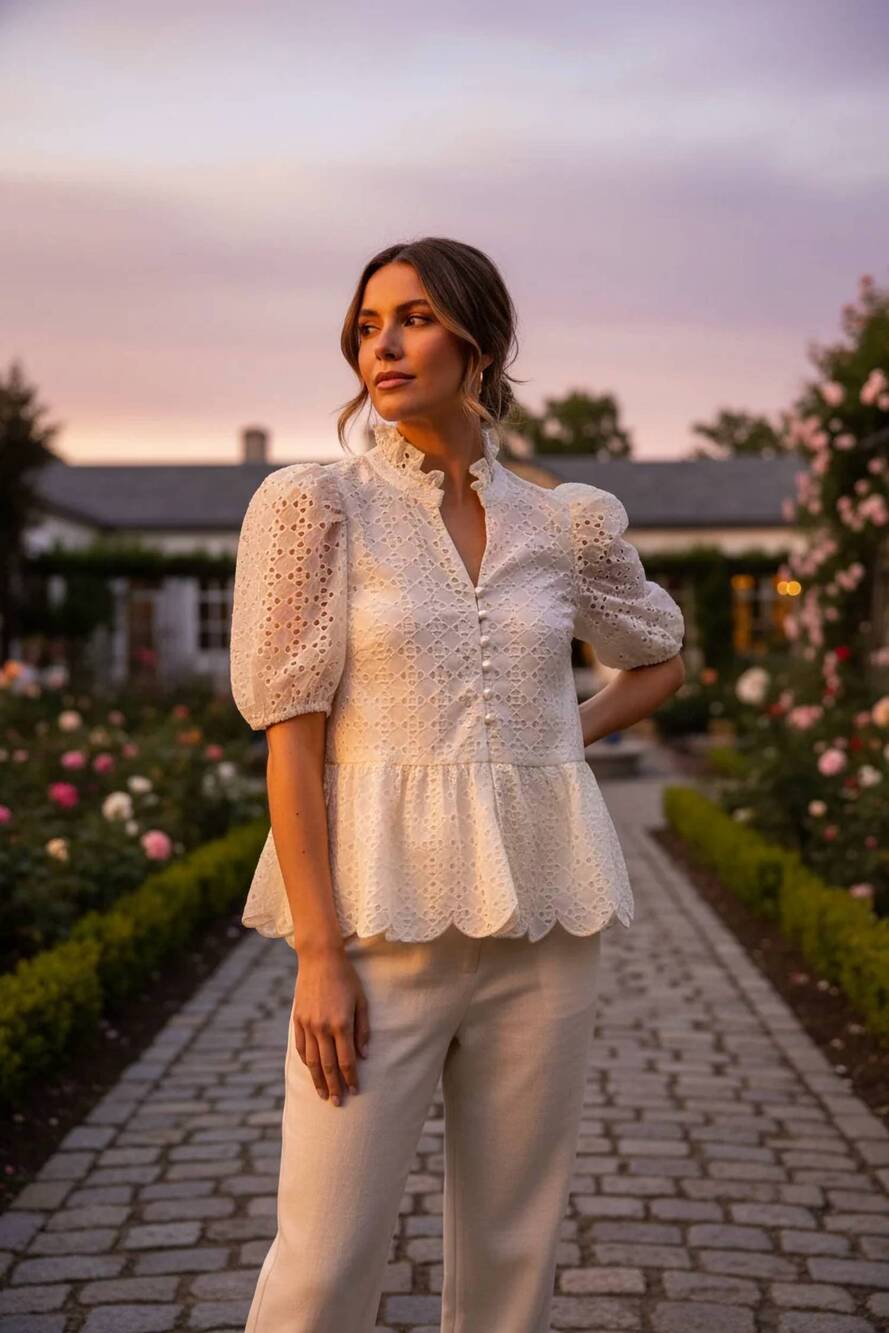 NEW ENTRO women's puff sleeeve top in cream